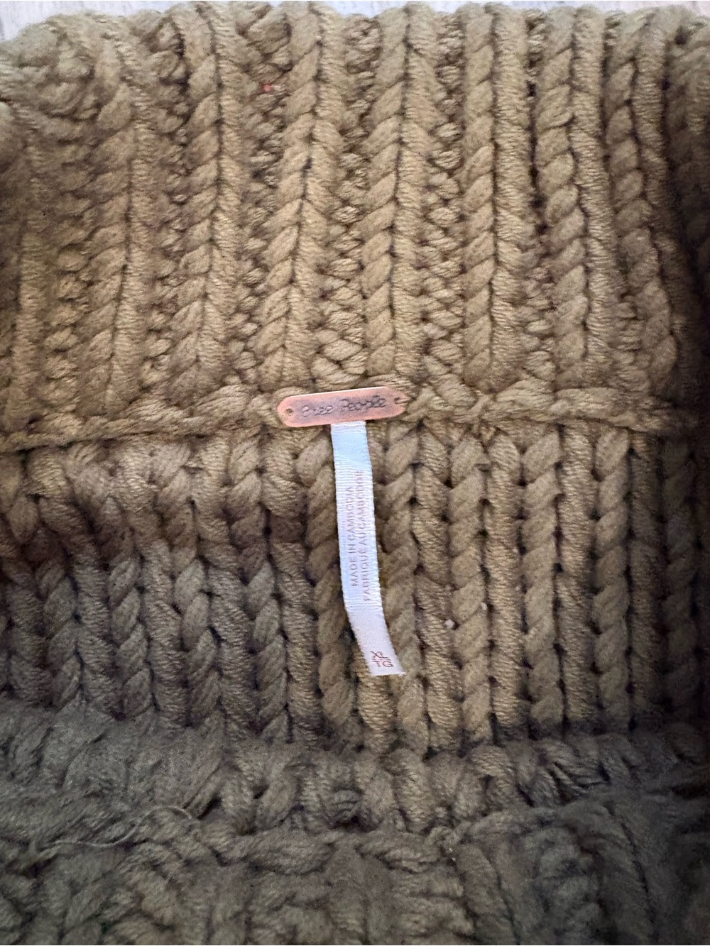Free People Olive Green Chunky Turtleneck Sweater My Only Sunshine Sweater XL - Picture 2 of 3